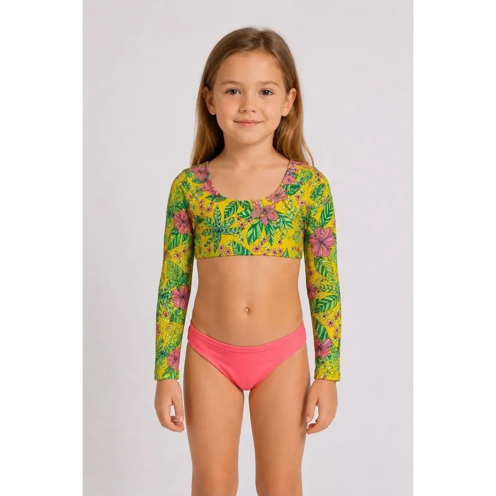 Art Class Girls Tropical Floral Long Sleeve Swim Top Size 6/7 Only Top